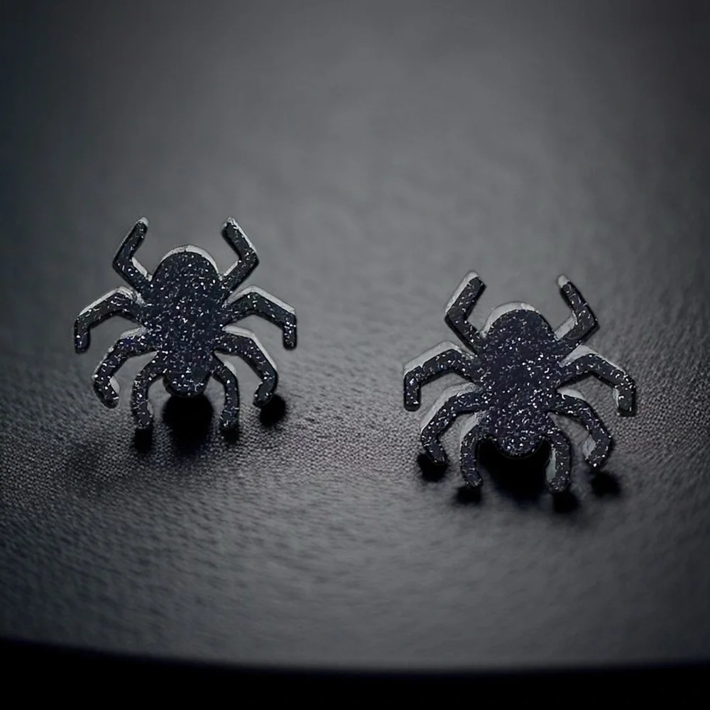 Bewitching Black Glitter Spider Studs! 🕷️Halloween Favorite! NWT Stud Earrings